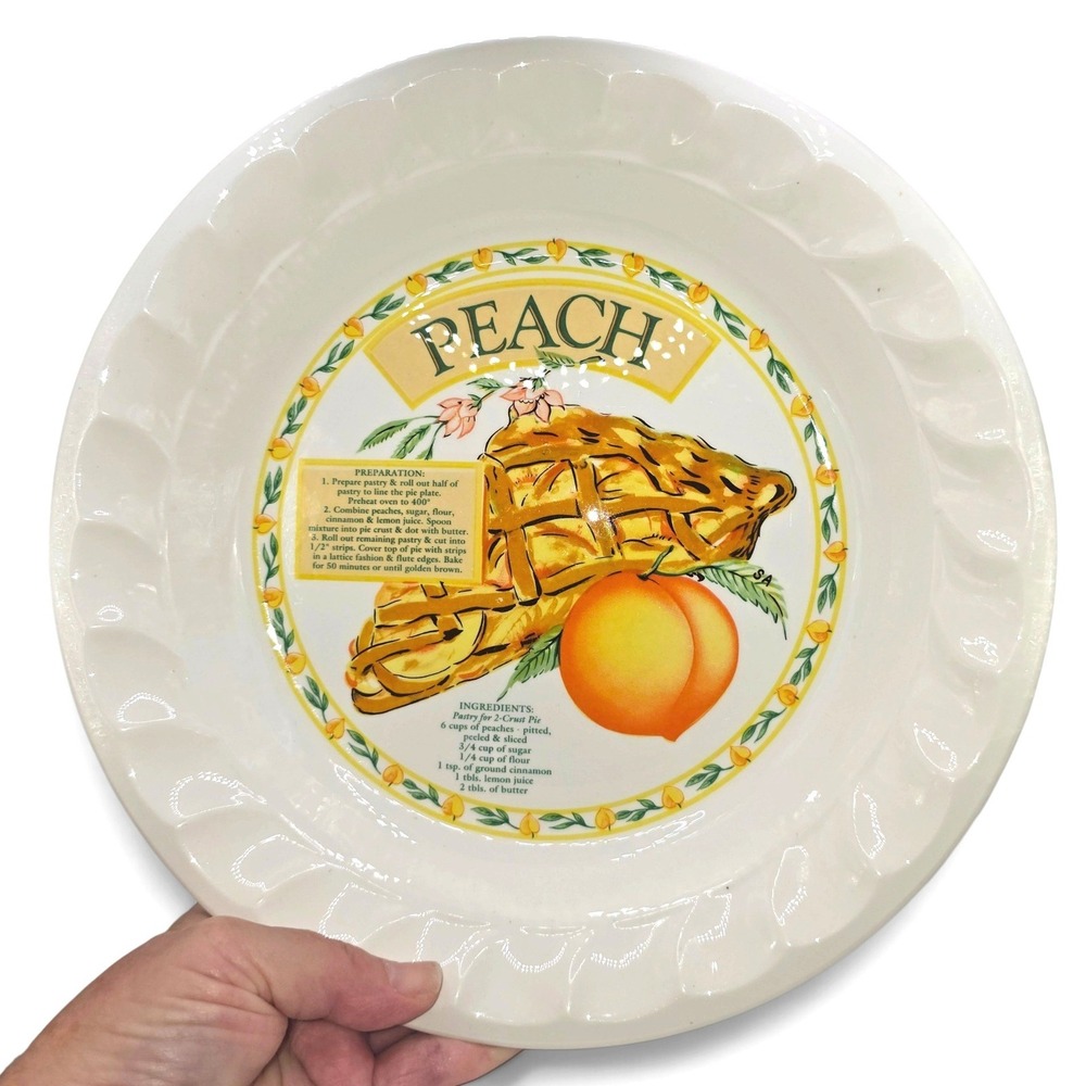 Vintage Peach Pie Recipe Pie Plate, Baking Dish by Himark, Golden Pie Collection
